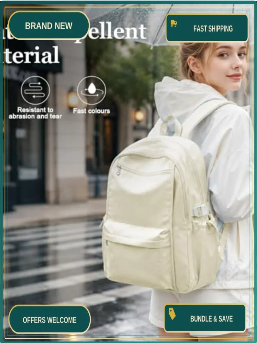 Water-Resistant Nylon Lightweight Teen School Backpack, 15.6